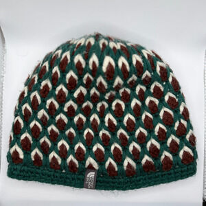 North Face Chunky Knit Beanie Hat-Retro Outdoor Wool Blend-Green Streetwear